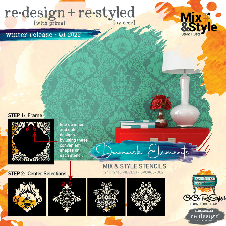 Damask Elements - CeCe Mix & Style Stencil