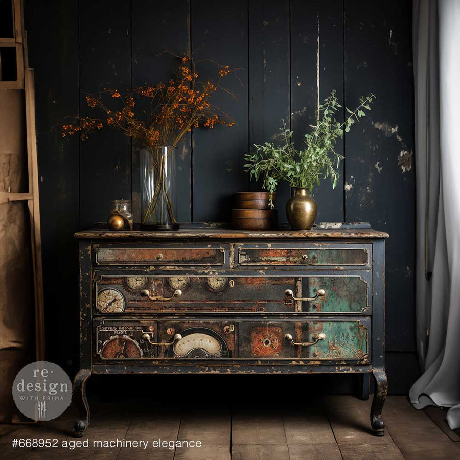 Aged Machinery Elegance - A1 Decoupage Paper - Fiber Paper
