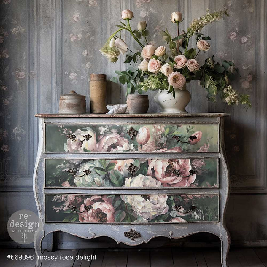 Mossy Rose Delight - A1 Decoupage Paper - Fiber Paper