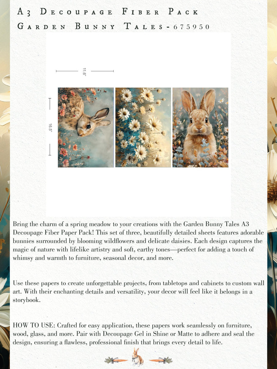 Garden Bunny Tales - A3 Decoupage Fiber Paper Pack