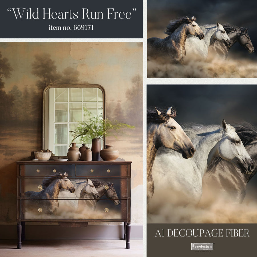 Wild Hearts Run Free - A1 Decoupage Paper - Fiber Paper