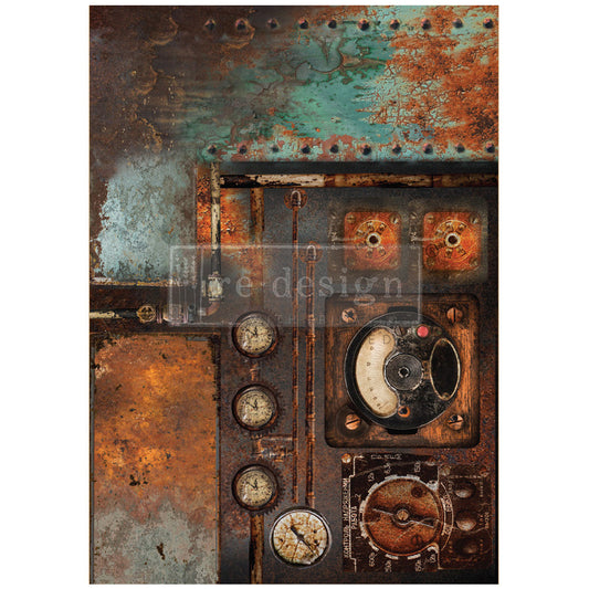 Aged Machinery Elegance - A1 Decoupage Paper - Fiber Paper