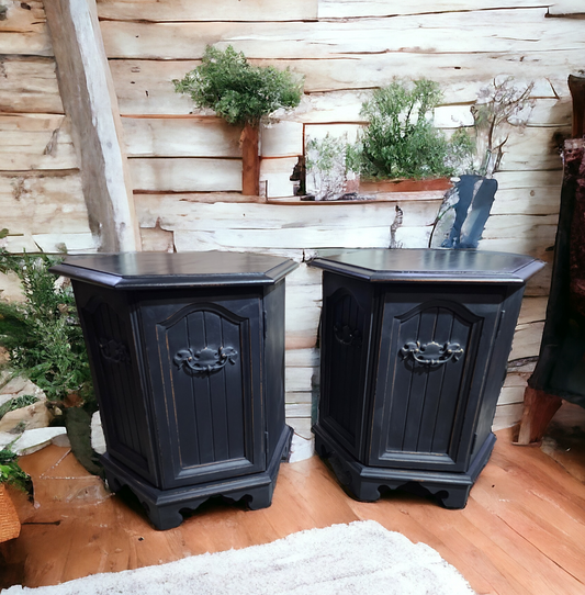 Refinished Handpainted Rustic Black End Table, Set of 2 (Shipping included to lower 48)